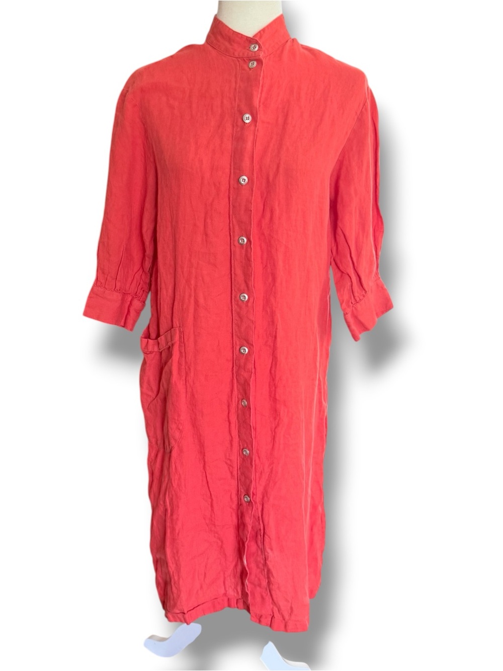 Marimekko Tulkinta Button-Front Orange Red Linen Mini Dress Sz Xs No Belt